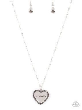 Paparazzi "Mom" Hematite and Silver Necklace and Earrings Set (NS268)